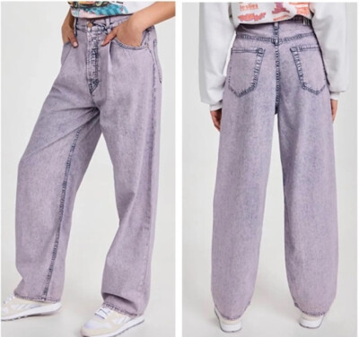 New Mother Snacks Jeans The Pleated Fun Dip puddle Jean In Silver Pink Purple 29