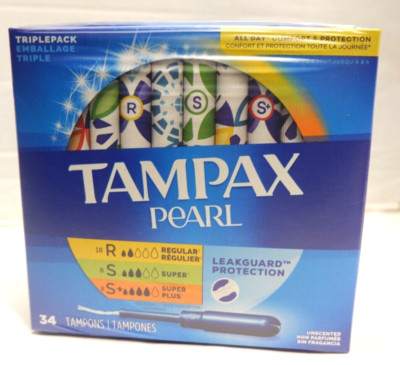 3 PK Tampax Pearl Triple Pack Tampons Regular - Super - Super Plus 34 Ct EACH