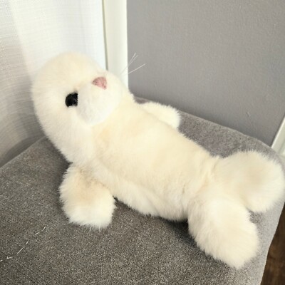 TY Plush Baby Seal Pink Nose Arctic Animal Creme Faux Fur Toy 12