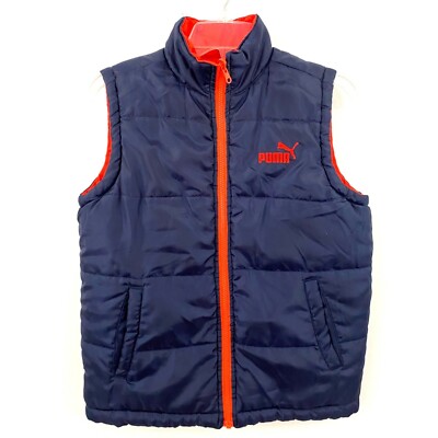 Puma Boys Size M Reversible Blue Orange Full Zipper Puffer Vest