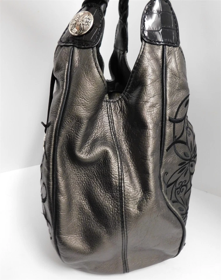 Brighton Florencia Pewter黑色刺绣皮革单肩包 — 第 3/4 张图片