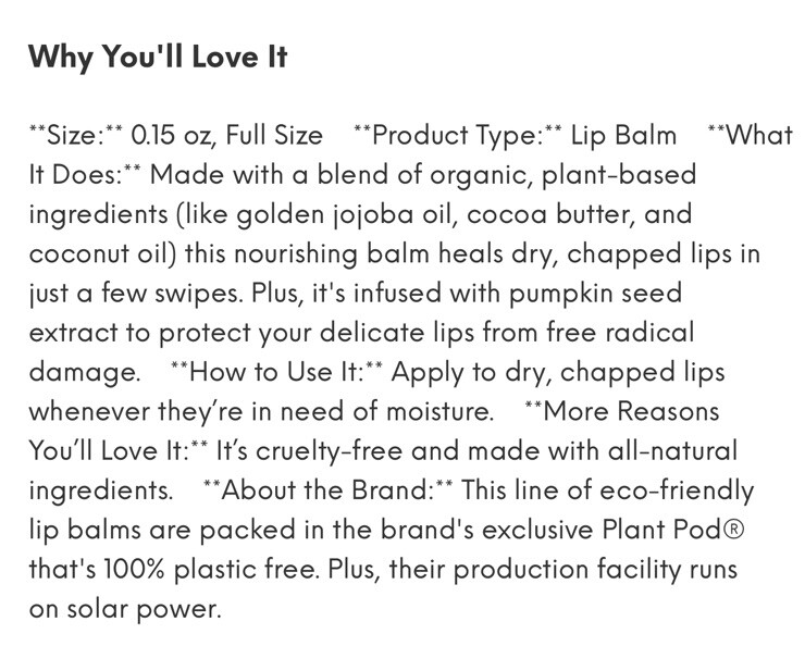 Eco Lips LIP FOOD NutrientDense Organic Vanilla Lavender Pumpkin Lip