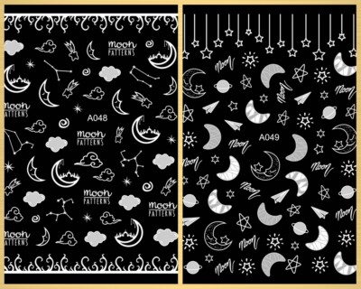 White Moon Patterns Cloud Galaxy Constellation Meteor 3D Nail Art Stickers A048