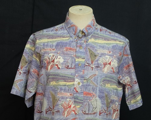 Vtg KAHALA Avi Pullover Mahi Mahi Sail Hibiscus Abstract Hawaiian men's Shirt M - Picture 3 of 13