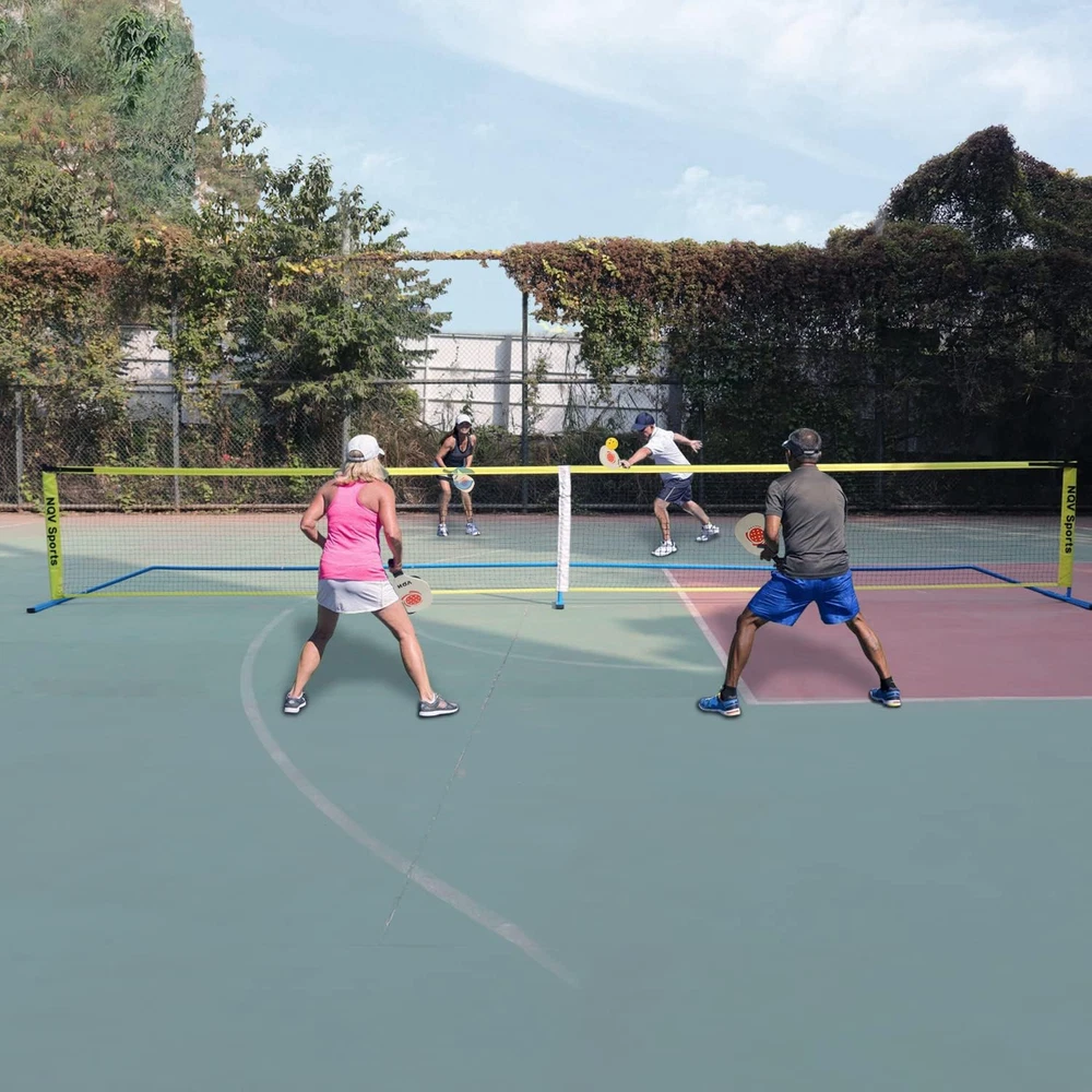 Pickleball Set with Net, 4 Wood Paddles, 22FT Net, 4 Balls, 1 Bag, 2 Chalks, Yel
