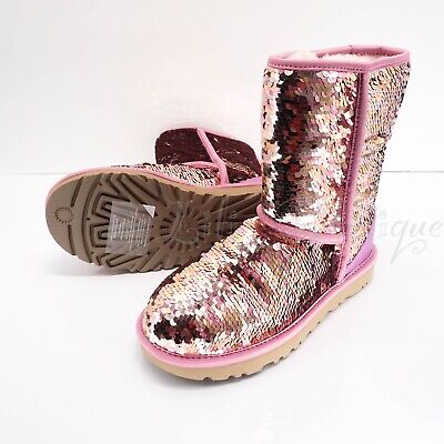 NIB UGG 1094982 Women’s Classic Short Sequins Sparkle Pink Winter Boots  Size 6