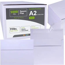 Winlyn 1000 Pcs Bulk A2 Invitation Envelopes in 1000 pcs white, White 