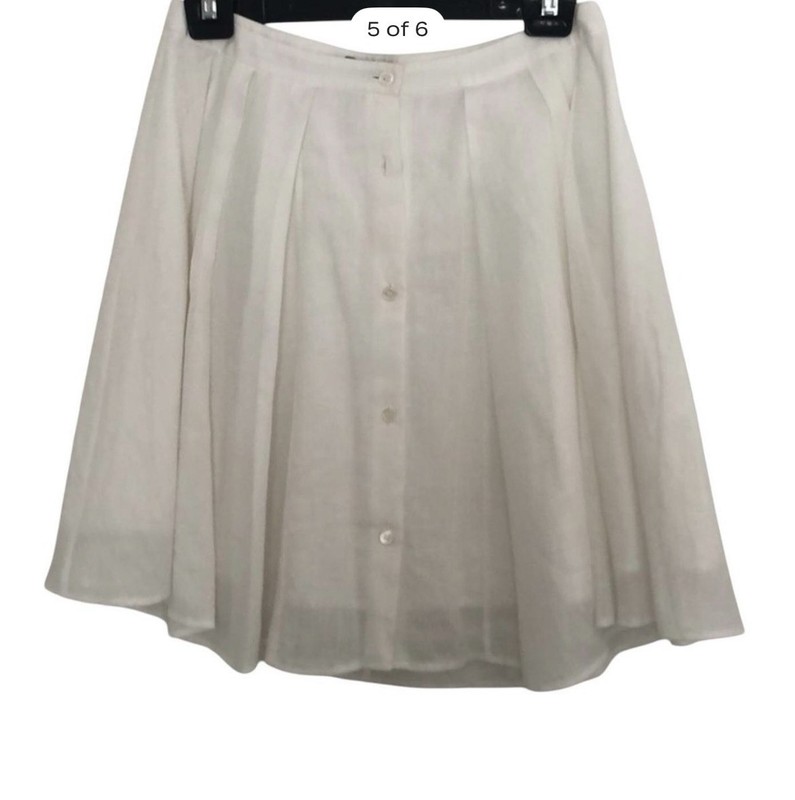 THEORY crisp White 100% Linen Short pleated A line flattering short Skirt size 8