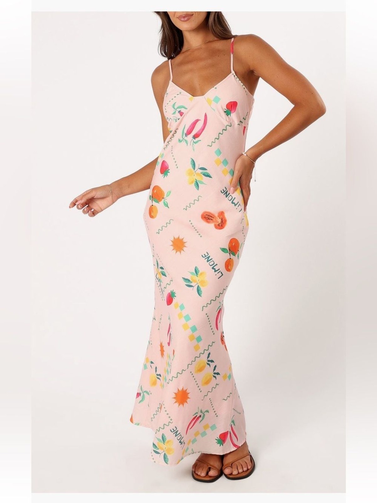 Petal & Pup Frutti Satin Maxi Slip Dress Peach Large NWT