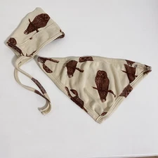Kate Quinn Owl Print Bonnet Hat and Bib Set Organic Cotton Size Newborn O/S
