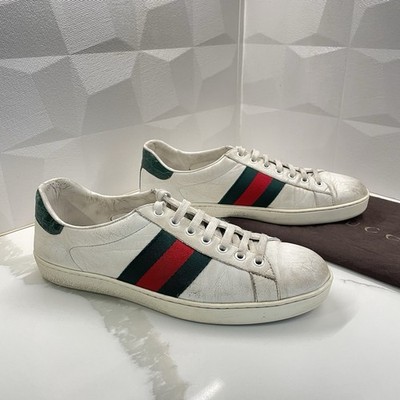 Gucci Ace Sneakers Classic White Leather Web Stripe Men's Size 8 US / 41 EU