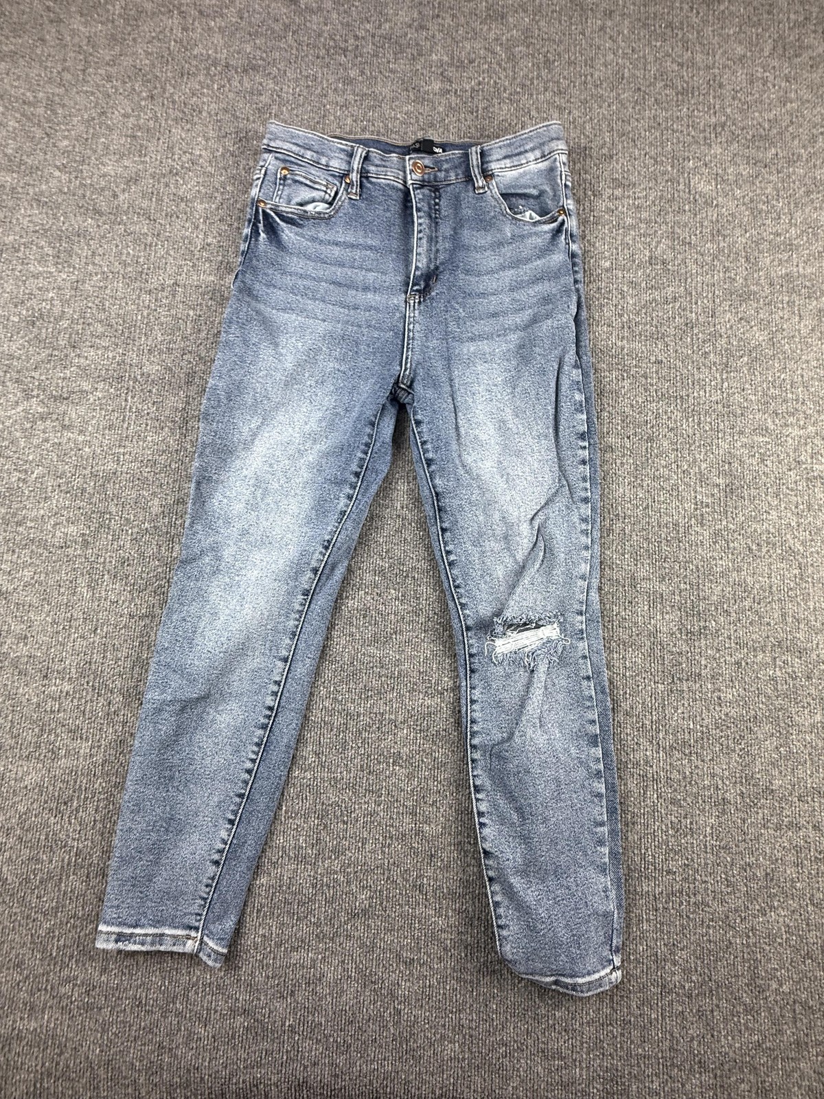 Fashion Nova Jeans Juniors 11/30 Medium Wash High Rise Skinny Distressed Denim