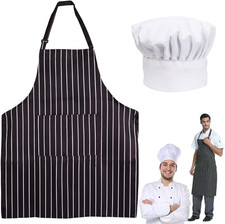 Apron and Chef Hat Set, Adjustable Chefs Apron Chef Outfit Adult, Kitchen Apron 