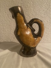 Pichet ZOOMORPHE poule ? irisé noir Email crème tampon VALLAURIS