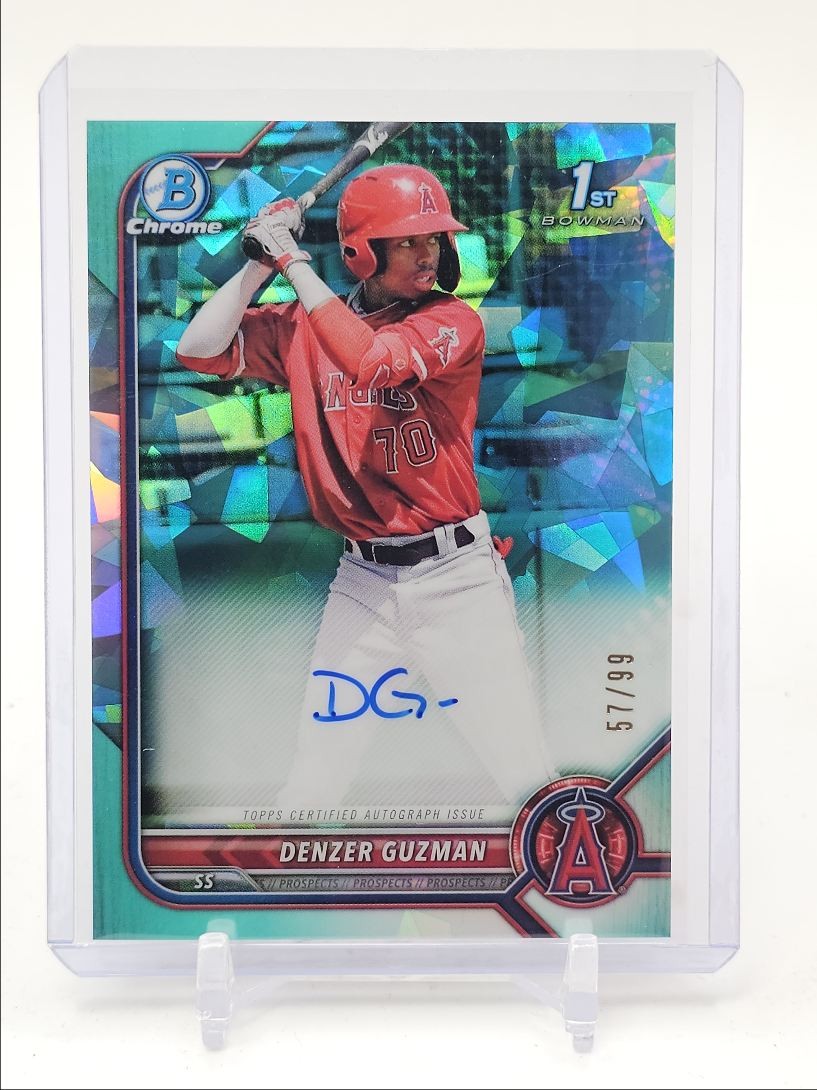 DENZER GUZMAN 2022 BOWMAN CHROME 1ST SAPPHIRE AQUA REFRACTOR AUTO /99 Q6017