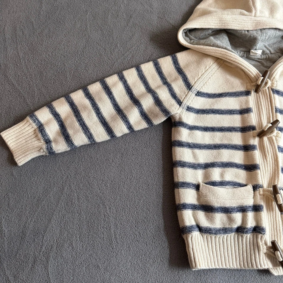 Suéter con Capucha Forrado con Botones Baby Gap 5 Niño Pequeño Blanco Azul Pescador Náutico Foto 3 de 4