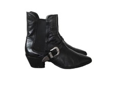 Zara black leather cowboy western buckled ankle boots size 7 EUR 40
