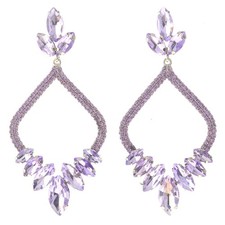 Silver Tone Alloy Metal Rhinestone Drop Post Earrings ESE8675-LAV