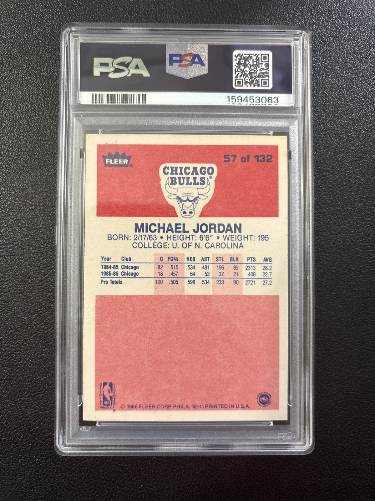 1986-87 Fleer - Michael Jordan #57 Rookie RC Chicago Bulls PSA AA view 4