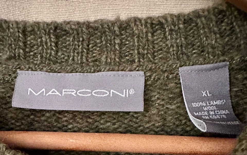 VTG Marconi SzXL 100% Lambswool Green White Fair Isle Snowflake Sweater - Image 3 of 4