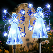 Solar Lights Outdoor Garden, 2 Pack 14 LED Angel Grave Lights, Waterproof 8 Mode