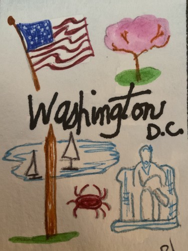 ACEO watercolor art by PJ, art card 2.5 x 3.5: Washington DC.