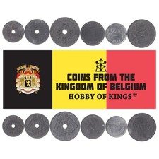 Belgian 6 Coin Set 5 10 25 Centimes 1 2 5 Francs | Lion | Ivy | 1941 - 1947