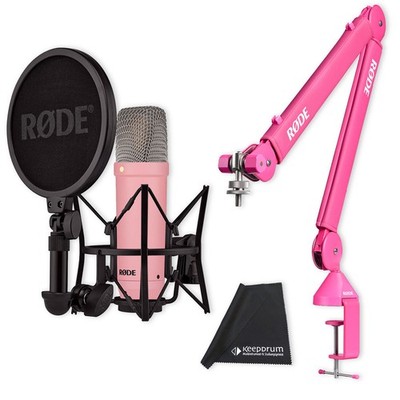 Rode NT1 Signature Studio-Mikrofon Pink mit PSA1+ Gelenkarm-Stativ Pink und Tuch