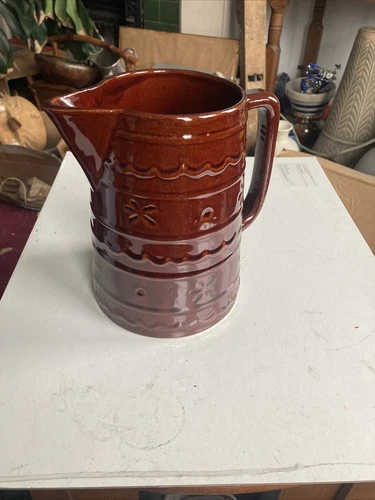 Marcrest  Daisy & Dot Oven-Proof Stoneware Pitcher 8" Brown Drip Vintage