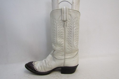 TONY LAMA Gold Label Womens Size 6.5 A (Narrow Width) White Brown Cowboy Boots - Picture 2 of 11