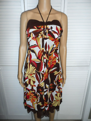Pretty Bisou Bisou size 8 brown floral halter dress women NWOT | eBay Pretty Bisou Bisou size 8 brown floral halter dress women NWOT | eBay