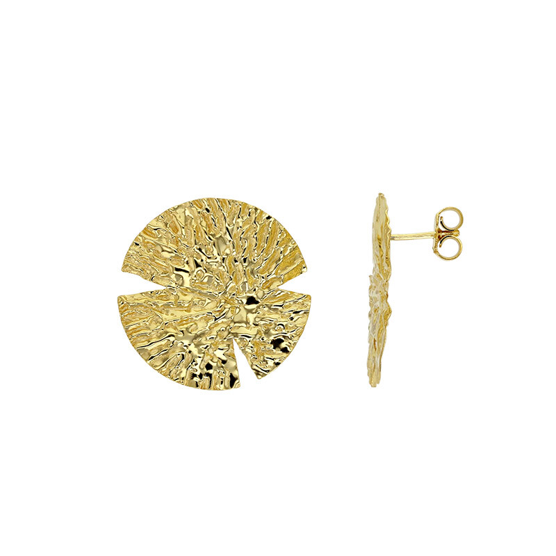 Boucles d'oreilles rondes argent 925 doré martelé anti-allergie pour lobes sensibles