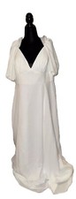 DB 18W White V-Neck Bubble Sleeve Georgette Wedding Dress & Gray Garment Bag