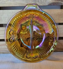 Vintage Indiana Carnival Iridescent Glass 2 Section Divided Relish Dish 8 1/4"