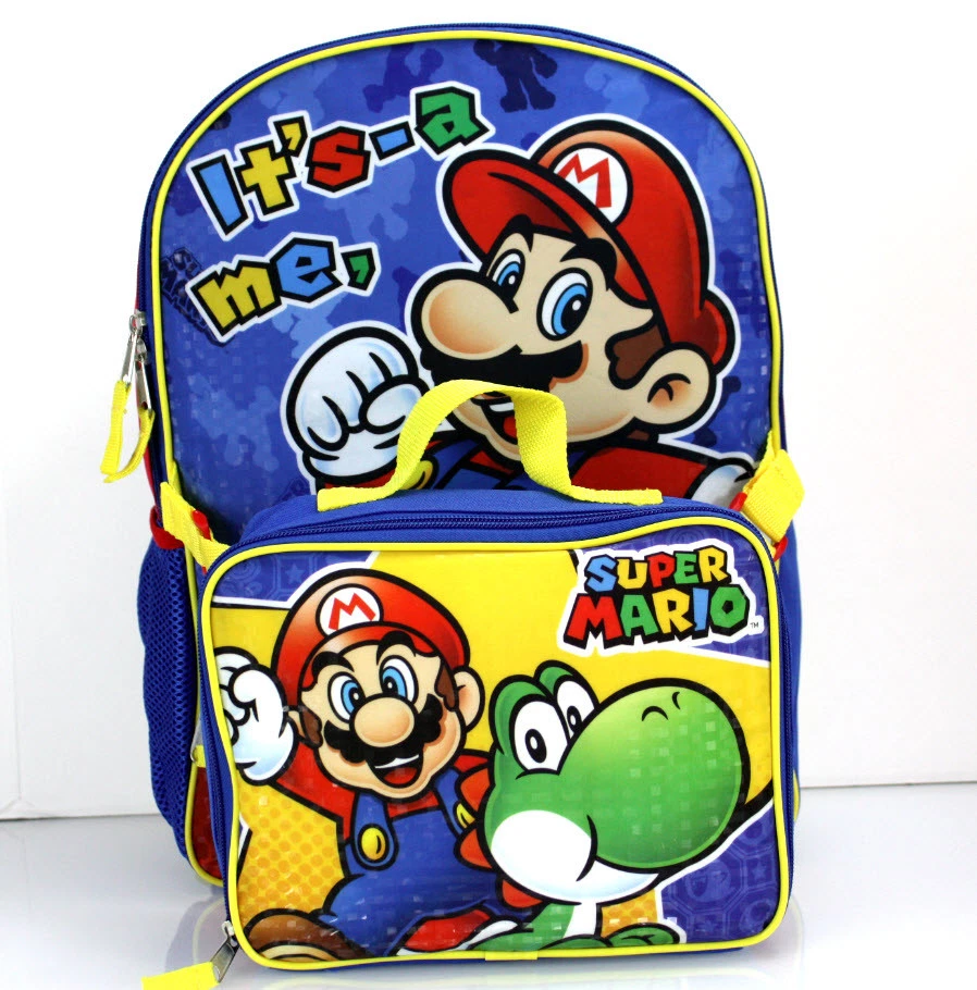 Super Mario Bros Boy's Girl's Soft Insulated School Lunch Box (One size, Blue)