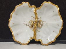 Large KPM Vintage White Gold Double Handled Bowl Applied Flowers