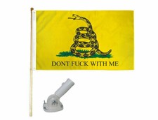 5' Wood Flag Pole Kit Nylon White Bracket 3x5 Gadsden Dont F With Me Poly Flag