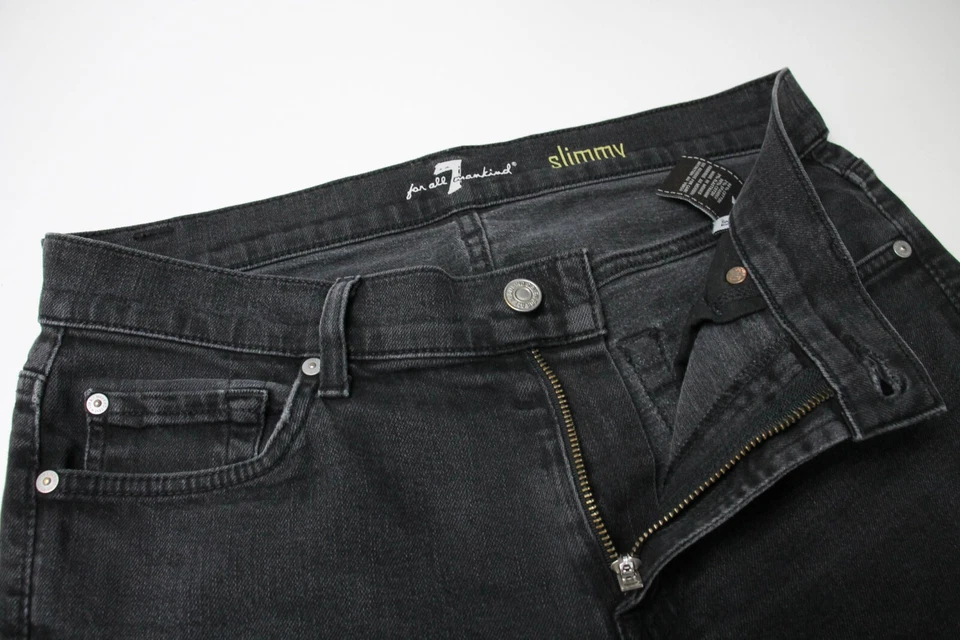 7 For All Mankind Slimmy Mujeres Jeans W31 Lavado Negro Cremallera Elástico - Imagen 4 de 4