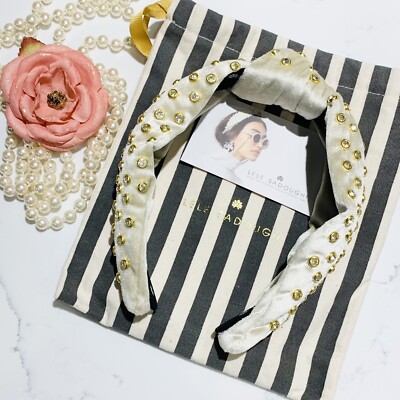 Lele Sadoughi Corduroy Crystal Knotted Headband in Ivory | eBay display picture 2
