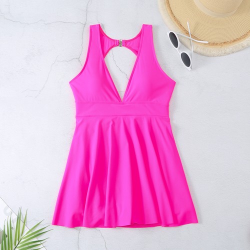 Women's Sexy One Piece Swimsuit Tummy Control V Neck Bathing Suits SwimmingDress - Picture 33 of 117
