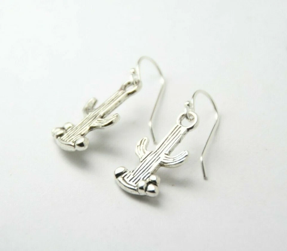 仙人掌小饰品耳环 925 纯银钩锡饰品仙人掌 1 英寸沙漠 — 第 3/4 张图片