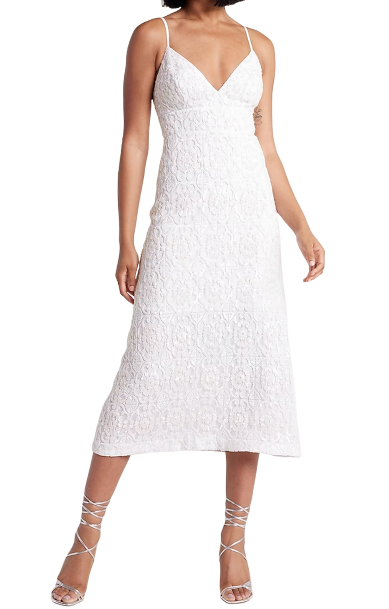 white sequin midi dress Josefa Lace Maxi - Featuring a cut Maisie Strapless Sequin Midi Dress