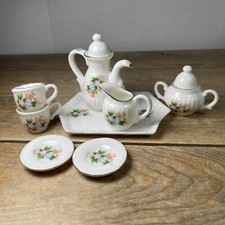 Vintage Miniature Tea Set 10 Piece Porcelain Blue Pink Flowers