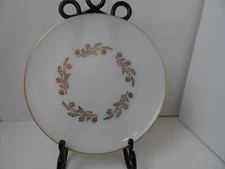 Vtg Federal Glass Meadow Gold Chop Platter 11 1/8" Gold Flowers Wheat Gold Trim