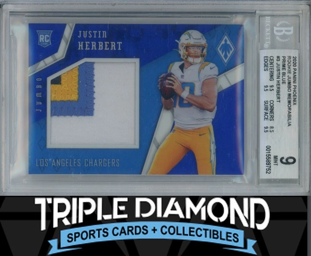 Justin Herbert Panini Phoenix Rookie Memorabilia #3 Jumbo-Prime Blue