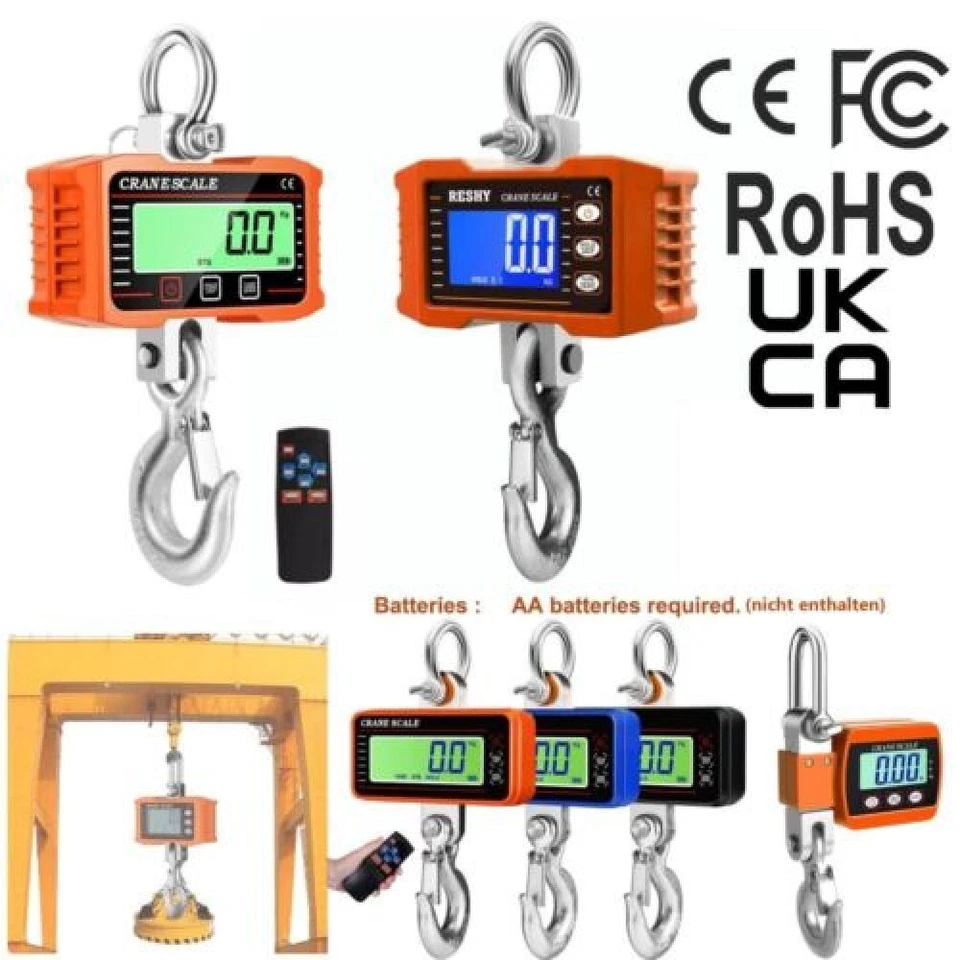 AMF 2000KG Profi Hängewaage Kranwaage Lastenwaage Waage LCD Batterie Industriewaage~