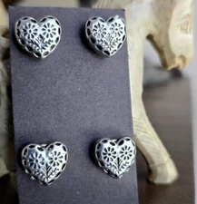 4 piece Silver Heart,Flower Magnet Pins, horse show pins, Western, Halter