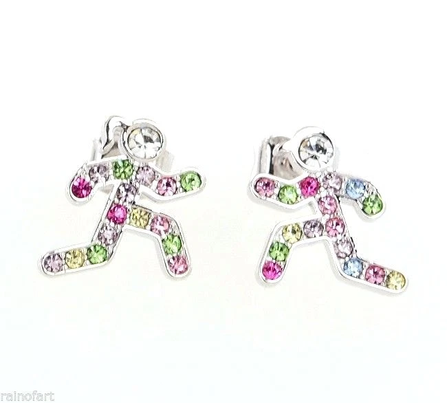 W Swarovski Crystal Runners Girl Boy Multi Color Jewelry Earrings - Imagem 3 de 4