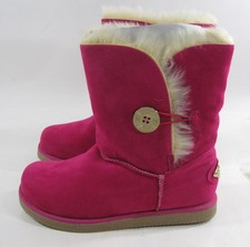 new Fuchsia/Gold Button Winter Warm Flat Ankle Boot  GIRL YOUTH Size 4