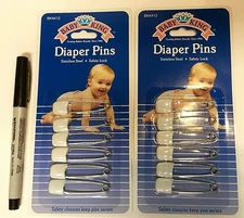 NIP~12 WHITE DIAPER KING DIAPER PINS-ship free